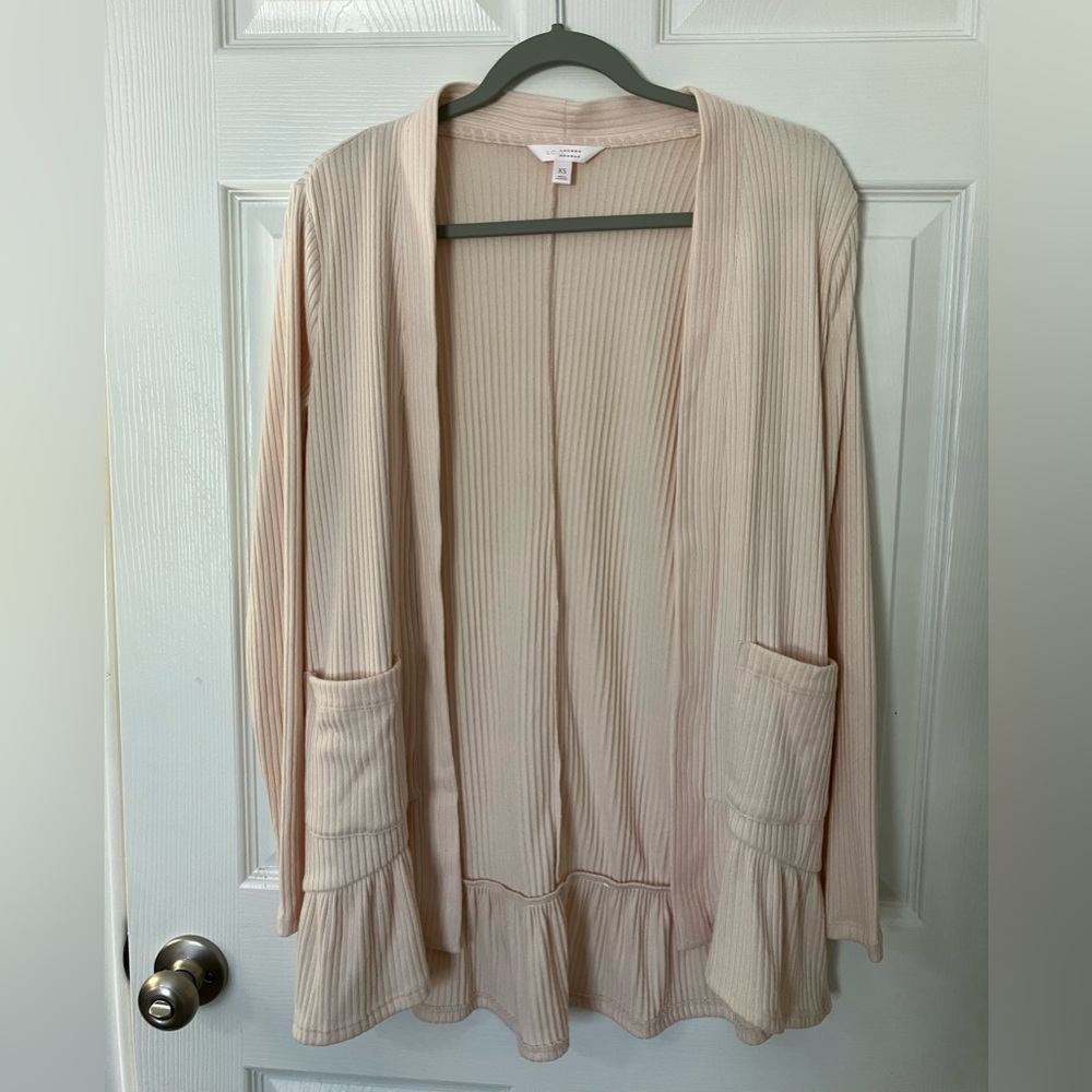 LC Lauren Conrad Cream Ribbed Cardigan